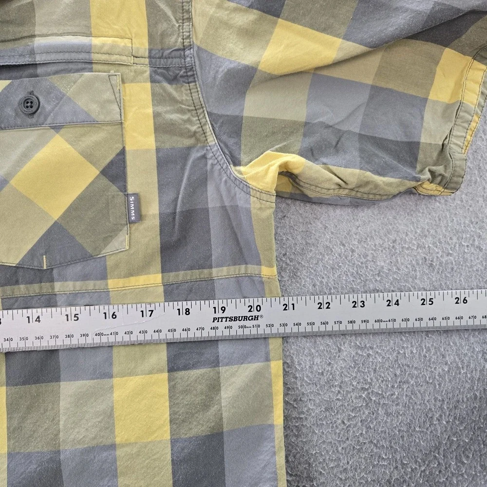 Simms Men Button Up Shirt M Yellow Plaid Outdoor‎ Casual Gorpcore Short